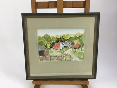 Lot 179 - Penny Berry Paterson (1941-2021) six watercolours - Big Red Sowing Machine Middleton Sudbury, signed, image 59cm x 44cm, in glazed frame; The Red Machine Middleton, signed, image 39cm x 29cm, in g...