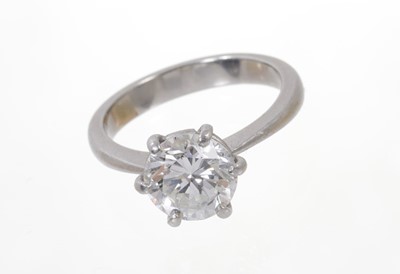 Lot 552 - Diamond single stone ring with a brilliant cut diamond estimated to weigh approximately 1.95- 2cts.