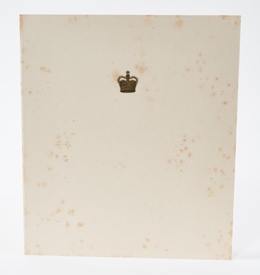 Lot 68 - H.M. Queen Elizabeth II signed 1955 Christmas card with gilt crown to cover, photograph of the Royal couple with their children, signed 'Elizabeth R 1955' with envelope.