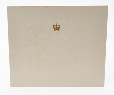 Lot 71 - H.M.Queen Elizabeth II, signed 1958 Christmas card with gilt crown to cover, print of The Holy Family by Ricci to interior, signed 'Elizabeth R' with envelope