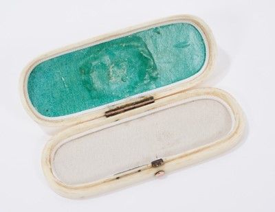 Lot 751 - Fine large Georgian ivory tooth pick case with classical jasperware plaque to lid with yellow metal and cut steel bezel 9.1 cm x 3.5 cm
