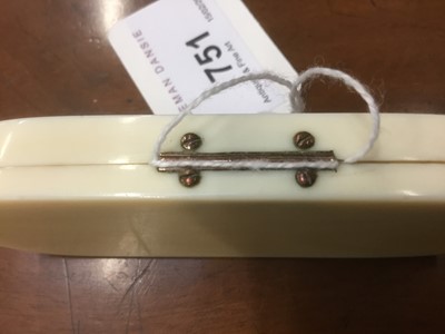Lot 751 - Fine large Georgian ivory tooth pick case with classical jasperware plaque to lid with yellow metal and cut steel bezel 9.1 cm x 3.5 cm