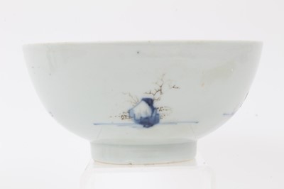 Lot 133 - Chinese Nanking cargo porcleain bowl, decorated in underglaze blue and enamels with a landscape scene, collection label to base, 15cm diameter