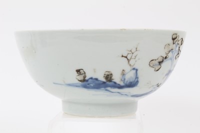 Lot 133 - Chinese Nanking cargo porcleain bowl, decorated in underglaze blue and enamels with a landscape scene, collection label to base, 15cm diameter