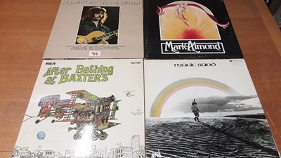 Lot 2310 - Custom made wooden box containing approx 50 LP records including Keef Hartley, Crazy World of Arthur Brown, Magic Sand, Caravan, Doors, Traffic, Pink Floyd, Stray, King Crimson, Fleetwood Mac, Goon...