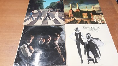 Lot 2310 - Custom made wooden box containing approx 50 LP records including Keef Hartley, Crazy World of Arthur Brown, Magic Sand, Caravan, Doors, Traffic, Pink Floyd, Stray, King Crimson, Fleetwood Mac, Goon...
