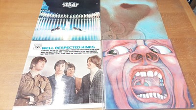 Lot 2310 - Custom made wooden box containing approx 50 LP records including Keef Hartley, Crazy World of Arthur Brown, Magic Sand, Caravan, Doors, Traffic, Pink Floyd, Stray, King Crimson, Fleetwood Mac, Goon...
