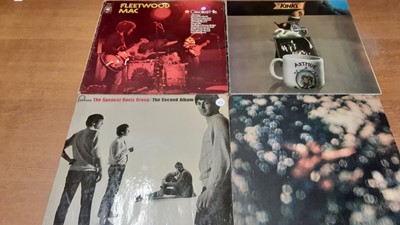 Lot 2310 - Custom made wooden box containing approx 50 LP records including Keef Hartley, Crazy World of Arthur Brown, Magic Sand, Caravan, Doors, Traffic, Pink Floyd, Stray, King Crimson, Fleetwood Mac, Goon...