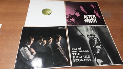 Lot 2315 - Two vintage cases of LP records including Rolling Stones, Beatles, John Lennon, Led Zeppelin, Jefferson Airplane, Zappa, Buddy Holly and Spencer Davis, most discs in very good or excellent conditio...