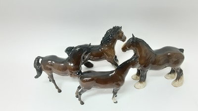 Lot 83 - Four Beswick Horses including Cantering Shire, model no. 975, designed by Arthur Gredington, 22cm high