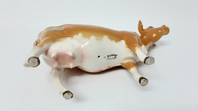 Lot 93 - Beswick Jersey Cow - CH Newton Tinkle, model no. 1345, designed by Arthur Gredington, 10.8cm high, together with Guernsey Cow, and Bull plus a Limousin calf(4)