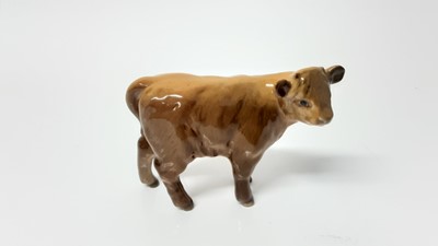 Lot 93 - Beswick Jersey Cow - CH Newton Tinkle, model no. 1345, designed by Arthur Gredington, 10.8cm high, together with Guernsey Cow, and Bull plus a Limousin calf(4)