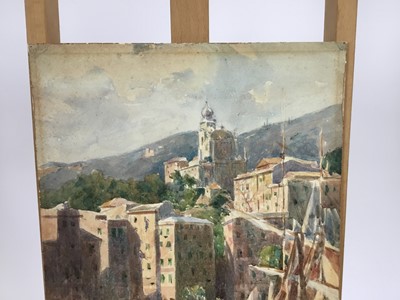 Lot 125 - Attributed to Frank Brangwyn watercolour - Continental harbour