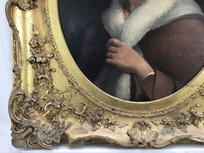 Lot 17 - Victorian English School oil on canvas - oval portrait of a pretty young lady, 41cm x 50cm, in gilt frame