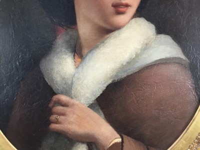 Lot 17 - Victorian English School oil on canvas - oval portrait of a pretty young lady, 41cm x 50cm, in gilt frame