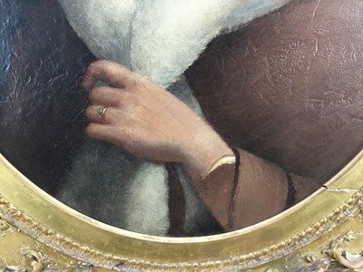 Lot 17 - Victorian English School oil on canvas - oval portrait of a pretty young lady, 41cm x 50cm, in gilt frame
