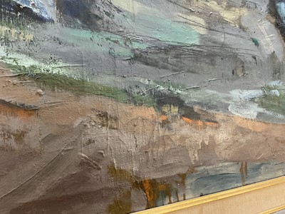 Lot 1140 - *Charles Bartlett (1921-2014) large oil on canvas - Estuary III, label verso from the collection of Anthony Dawnson, signed, painted circa 1968.