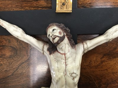 Lot 837 - Antique possibly Spanish carved ivory crucifix