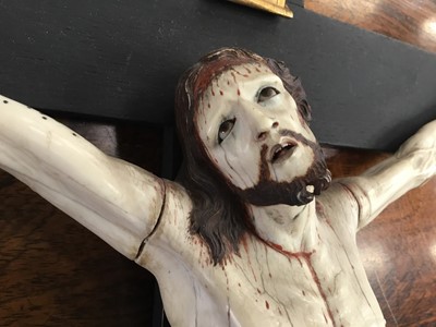 Lot 837 - Antique possibly Spanish carved ivory crucifix