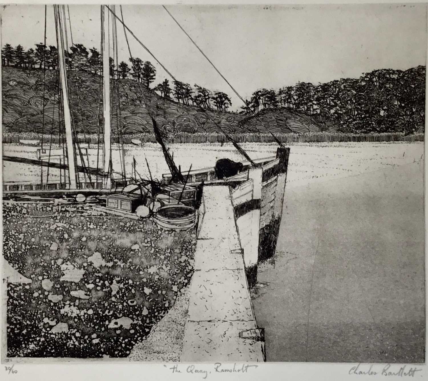 Lot 1194 - *Charles Bartlett (1921-2014) etching - 'The Quay, Ramsholt', signed and numbered 30/60, 35cm x 29.5cm