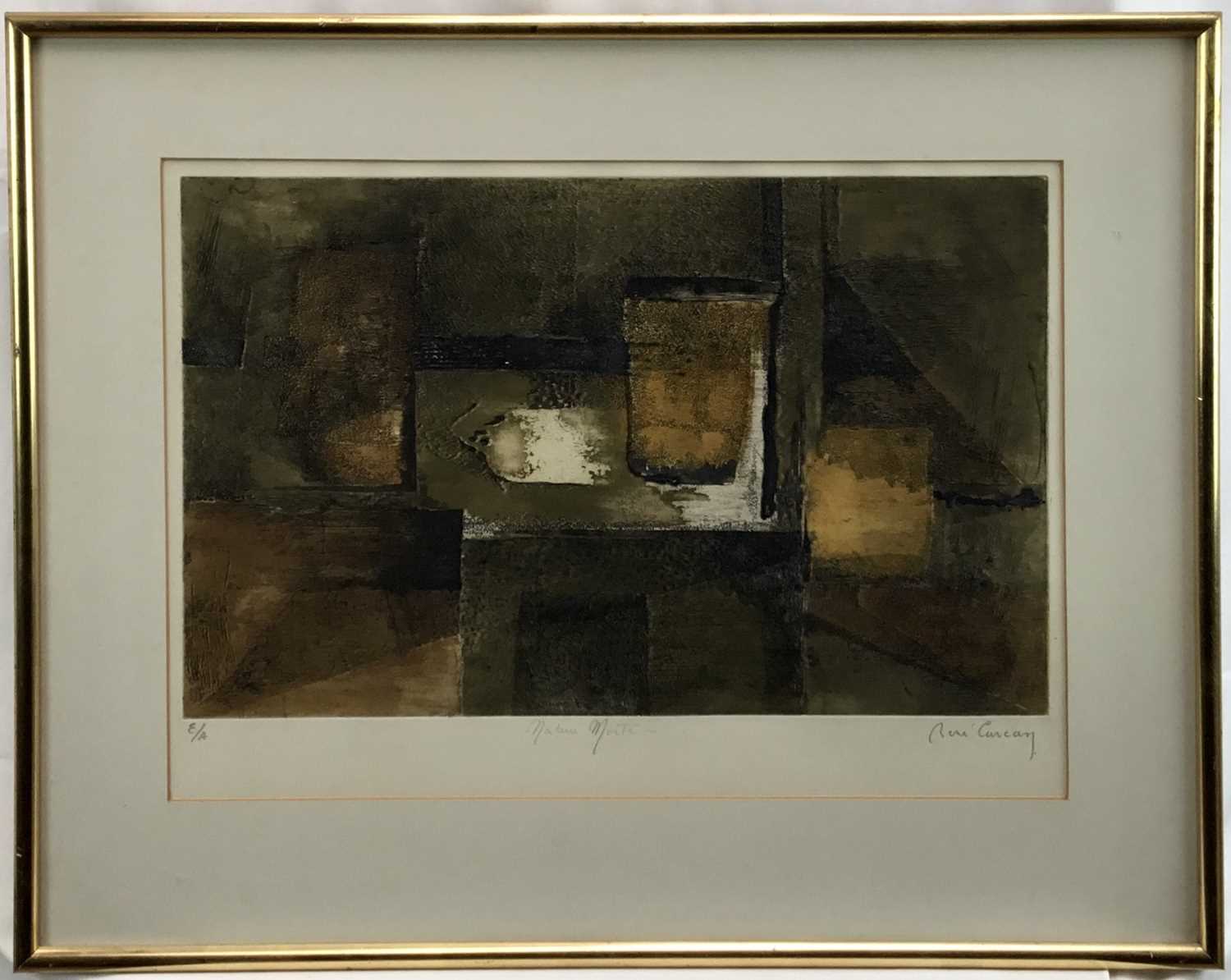 Lot 14 - René Carcan (1925-1993) signed etching - abstract, E/A, 49cm x 33cm mounted in glazed gilt frame