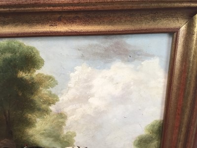 Lot 24 - 19th century English School oil on board - wagon crossing a bridge, 35cm x 31cm in gilt frame