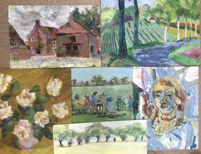 Lot 3 - Elisabeth Fraser (b.1930) group of unframed works on paper, canvas and board, to include portraits, landscapes and still life (23)