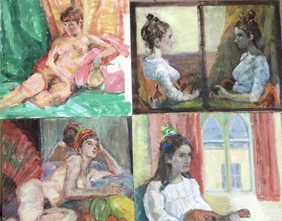 Lot 3 - Elisabeth Fraser (b.1930) group of unframed works on paper, canvas and board, to include portraits, landscapes and still life (23)