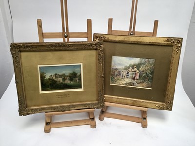 Lot 19 - After Myles Birket Foster RWS (1825–1899) two signed watercolours - ‘Furness Abbey’ 20cm x 13cm and mother with children at a stile 23cm x 16cm, in gilt frames (2)