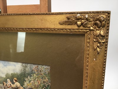 Lot 19 - After Myles Birket Foster RWS (1825–1899) two signed watercolours - ‘Furness Abbey’ 20cm x 13cm and mother with children at a stile 23cm x 16cm, in gilt frames (2)