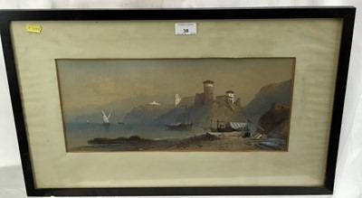 Lot 38 - Thomas Rowbotham watercolour - Italian coastal scene, 44cm x 20cm glazed frame
