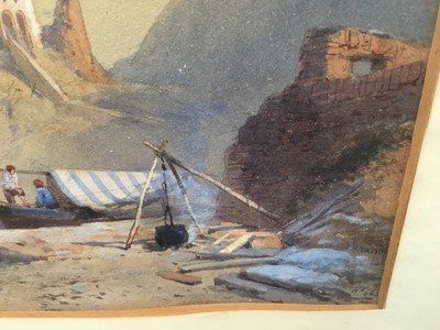 Lot 38 - Thomas Rowbotham watercolour - Italian coastal scene, 44cm x 20cm glazed frame