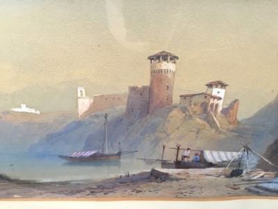 Lot 38 - Thomas Rowbotham watercolour - Italian coastal scene, 44cm x 20cm glazed frame