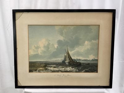 Lot 40 - Dutch School 19th century watercolour - river scene with town beyond, marked Van Der Brock, 49cm x 33cm