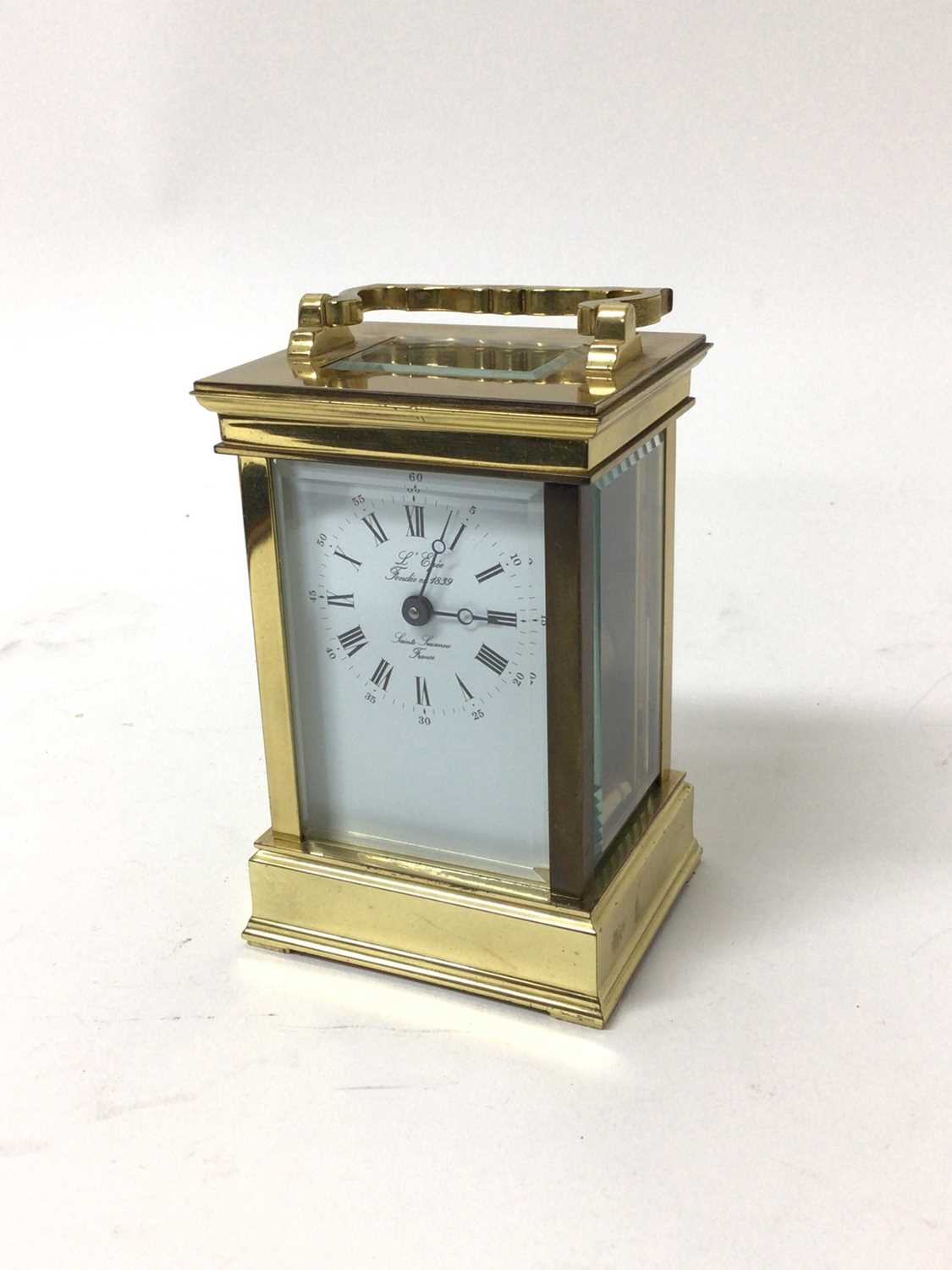 Lot 109 - Brass cased carriage clock, the dial marked 'L'Epee Fondee en 1839 Sainte Suzanne France', 13cm high