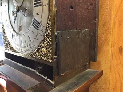 Lot 616 - Early 18th century eight day longcase clock by John Tolson, London with square brass dial in oak case