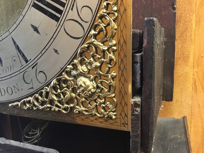 Lot 616 - Early 18th century eight day longcase clock by John Tolson, London with square brass dial in oak case