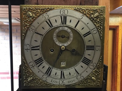 Lot 616 - Early 18th century eight day longcase clock by John Tolson, London with square brass dial in oak case