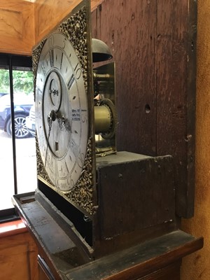 Lot 616 - Early 18th century eight day longcase clock by John Tolson, London with square brass dial in oak case