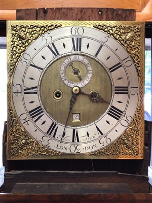 Lot 616 - Early 18th century eight day longcase clock by John Tolson, London with square brass dial in oak case