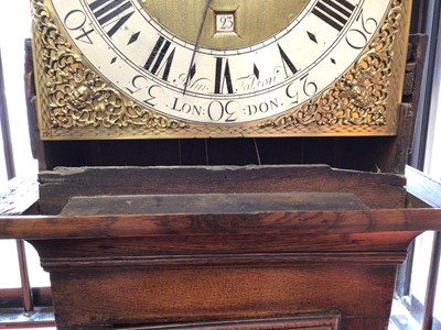 Lot 616 - Early 18th century eight day longcase clock by John Tolson, London with square brass dial in oak case