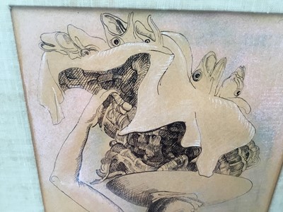 Lot 73 - Victor Tischler (1890-1951) pen and wash, signed - woman holding a catch