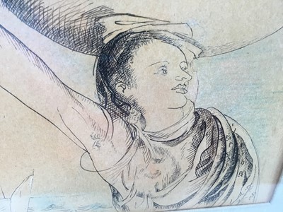 Lot 73 - Victor Tischler (1890-1951) pen and wash, signed - woman holding a catch