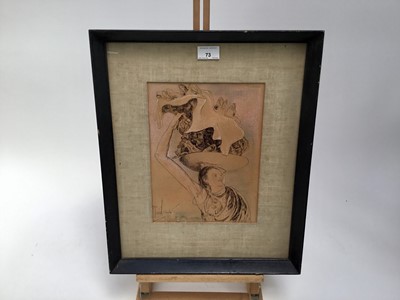 Lot 73 - Victor Tischler (1890-1951) pen and wash, signed - woman holding a catch