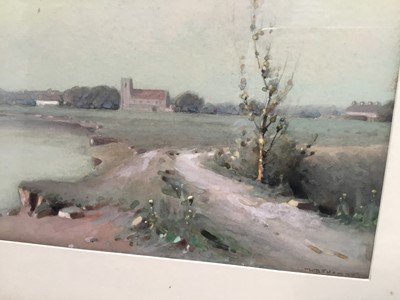 Lot 82 - William Barton Thomas (1877-1947) watercolour - estuary with Boston stump beyond