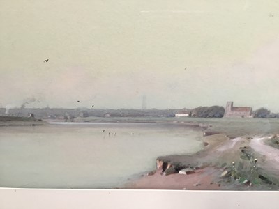 Lot 82 - William Barton Thomas (1877-1947) watercolour - estuary with Boston stump beyond