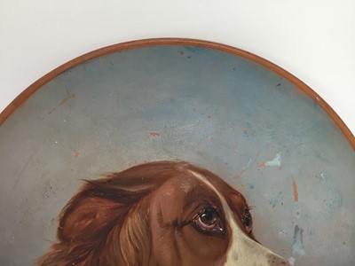 Lot 28 - Colin Graeme (1858 - 1910) painted cuff  cstudy on earthenware plate - head of a collie dog, signed ‘C.Graeme’, 24cm diameter