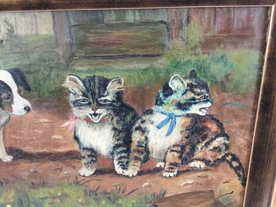 Lot 35 - English school oil on canvas - a puppy and kittens, signed and dated 'May Egdell, 1912'