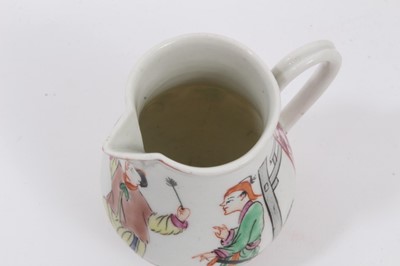 Lot 2 - A Worcester sparrow beak jug, circa 1770, polychrome painted with Chinese figures, 8cm high