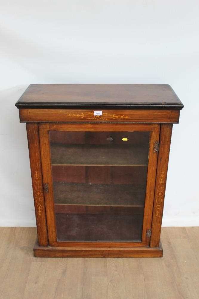 Lot 1 - Late Victorian inlaid walnut pier cabinet with shelved interior enclosed by glazed door